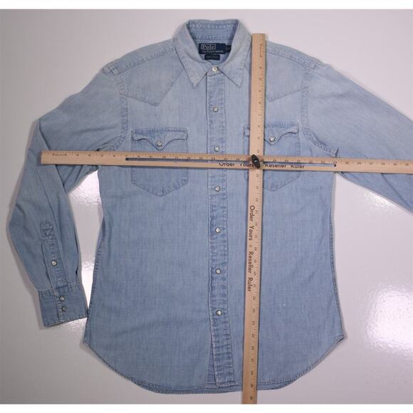 Polo Ralph Lauren Western Denim Chambray Pearl Snap Cowboy Shirt Men's Small - Picture 4 of 6
